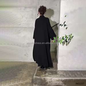 Abaya Nera Lusso da <span class=keywords><strong>Donna</strong></span> in Tessuto Nida, Taglia Unica, con Ricami di Perline, Ideale per la Preghiera e il Ramadan - Product Image 4