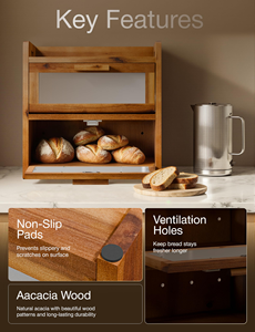 Boîte de rangement pour <span class=keywords><strong>pain</strong></span> en bois avec fenêtre transparente, idéale pour la cuisine et les coins de la maison - Offre spéciale - Product Image 3