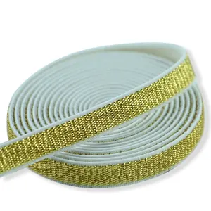 Manufacturer custom high Tenacity extended glittering silver gold metallic stripe elastic webbing band for garments