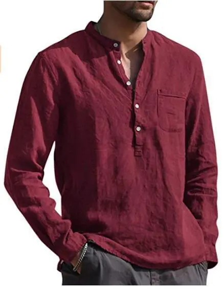 2023 fashion casual loose comfortable linen cotton long sleeves v neck slim fit plus size men's shirts