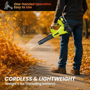 Souffleur de feuilles électrique sans fil industriel 21V-48V 500W avec batterie lithium-ion et contrôle à 6 vitesses pour l'entretien des pelouses, le dépoussiérage des voitures et la déneigement - Product Image 5