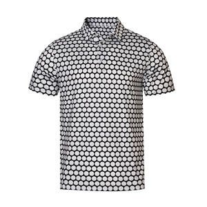 Polo de golf pour hommes en gros – 88 % polyester, 12 % élasthanne, imprimé pois noir et blanc, séchage rapide, extensible, respirant, haut décontracté - Product Image 2