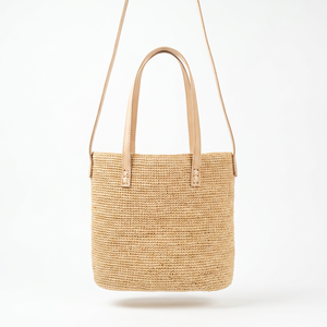 Bolso tote grande de rafia estilo boho con asa superior y asa larga para la mano, ideal para la playa - Product Image 1