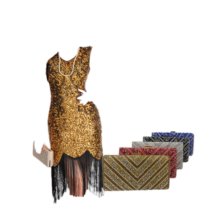 Vestido Retro Estilo Gatsby para Fiesta de Noche, con Lentejuelas Brillantes, Cuello en V, Manga Corta, Silueta en A, Falda y Bolso de Mano - Product Image 1