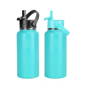 Bottiglia per acqua sportiva a bocca larga in acciaio inossidabile da 1000ml e 32 once isolata con coperchio in paglia
