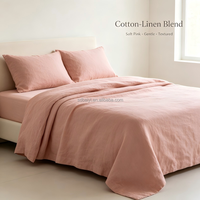 Parure de lit 4 pièces en mélange de lin et coton rouge chaud, housse de couette et taies d'oreiller respirantes toutes saisons pour décoration intérieure moderne