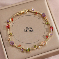 Pulsera de Hoja de Latón Chapado en Oro Genuino con Piedras de Zirconia, Joyería de Alta Calidad Antideslustre