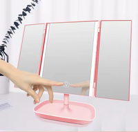 Miroir de maquillage LED rectangulaire portable à trois volets 10X miroir cosmétique domestique pliable avec lumière LED