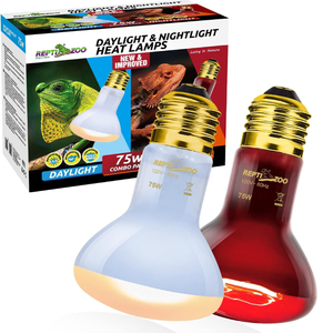 REPTI ZOO OEM 75W Lampada Riscaldante per Rettili 2 Pezzi Giorno & Notte Combo Pack Lampada a Infrarossi e Lampada Riscaldante UVA a Luce Diurna - Product Image 1