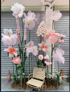 Décoration de scène de mariage F417, <span class=keywords><strong>fleurs</strong></span> géantes en tissu mobile, <span class=keywords><strong>fleurs</strong></span> artificielles en soie géantes en organza à ouverture et fermeture automatiques - Product Image 3