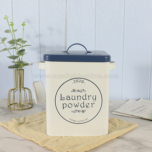 Laundry Powder Box Galvanized Square Laundry Room Washing Powder Storage Box Bin Tin Case Container Canister