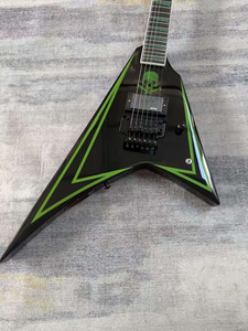 Guitarra Eléctrica Explorer Estilo <span class=keywords><strong>ESP</strong></span> con Franjas Verdes, Doble Trémolo y Pastillas EMG, Forma Personalizada de Calavera - Product Image 2