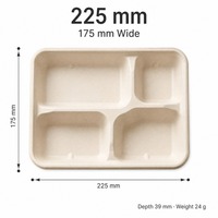 Barquette alimentaire jetable à 4 compartiments 225x175x39mm, conteneur de contrôle des portions sectionné pour la restauration, les buffets et les plats à emporter