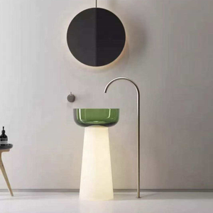 Nuevo Lavabo de Pedestal Transparente en Oferta, Lavabo de Resina Transparente, Lavabos Redondos Independientes de Color Naranja con Luces para Baño - Product Image 4