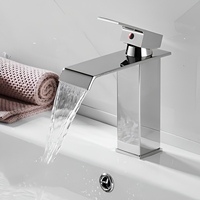 Robinet de lavabo cascade moderne et élégant, mitigeur de salle de bain monotrou en acier inoxydable avec valve en céramique