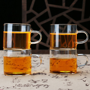 Taza de té de cristal estilo Kung Fu de 80ml/100ml con asa, forma cilíndrica, para el té de la tarde, juego de 6 sin tapa - Product Image 2