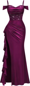 Abito da damigella d'onore/festa Miusol da donna, sexy, con spalle scoperte, in cashmere con paillettes, lunghezza al pavimento, silhouette a tubino, ad asciugatura rapida - Product Image 4