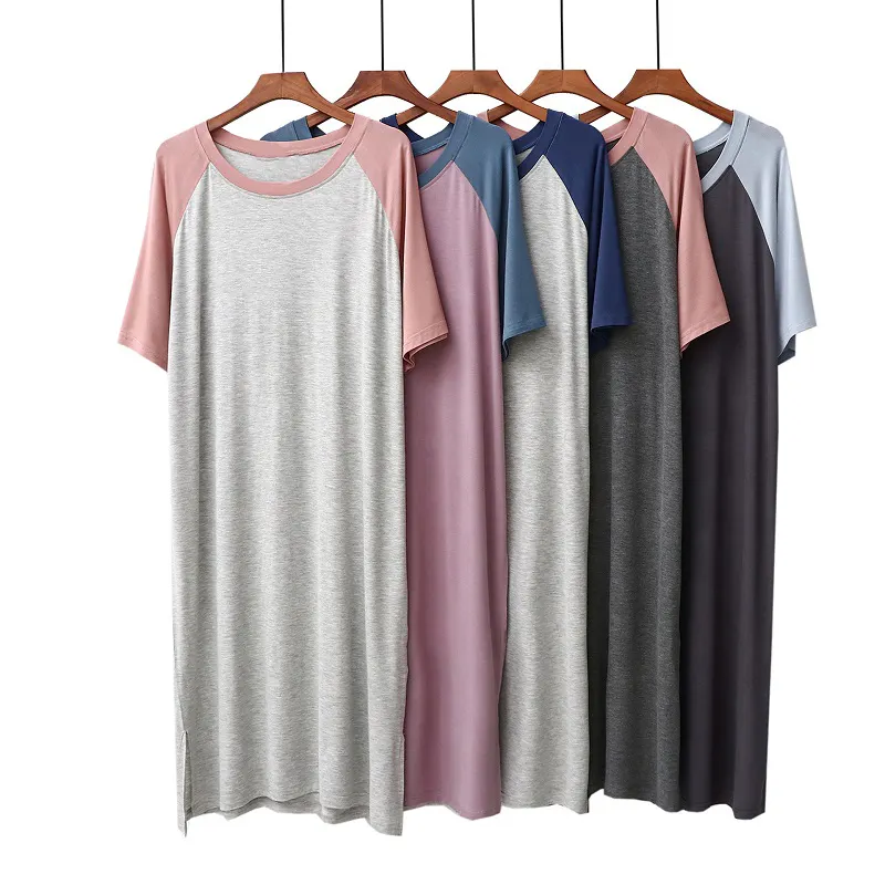 Modal Raglan Ärmel Schlaf hemd Kleid Kontrast farbe Nachthemd Loose Casual Large Size Cotton Pyjamas für Frauen