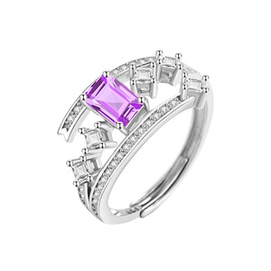 Bague en argent sterling 925 avec pierres précieuses améthyste carrées haut de gamme 4*6mm et topaze naturelle, bijoux vintage pour femmes - Product Image 1