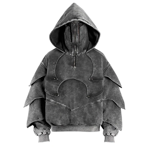 Oem Custom High Quality Loose Retro Washed Metal Detail Armor Style Trendy <strong>Hoodie</strong> for Men Women Streetwear Cyberpunk <strong>Techwear</strong> - Product Image 1