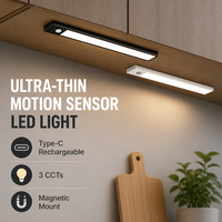 Lumière LED sous-armoire moderne et intelligente sans fil avec détecteur de mouvement PIR, recharge rapide, batterie intégrée, à coller, pour armoire et cuisine