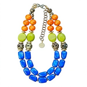 Collier classique en résine fait main, design élégant avec perles orange, vertes et bleues, bijoux tendance pour femmes, idéal pour les anniversaires et les fêtes. - Product Image 1