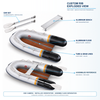 Bateau semi-rigide en aluminium personnalisé avec banc et rames pour acheteurs en marque blanche, support ODM pour l'image de marque, l'emballage, les images et les vidéos du produit