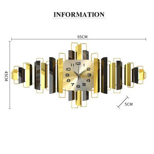 Horloge murale de luxe dorée 95x45cm, directement de l'usine, décoration métallique moderne et simple, pour salle à manger, silencieuse - Product Image 5