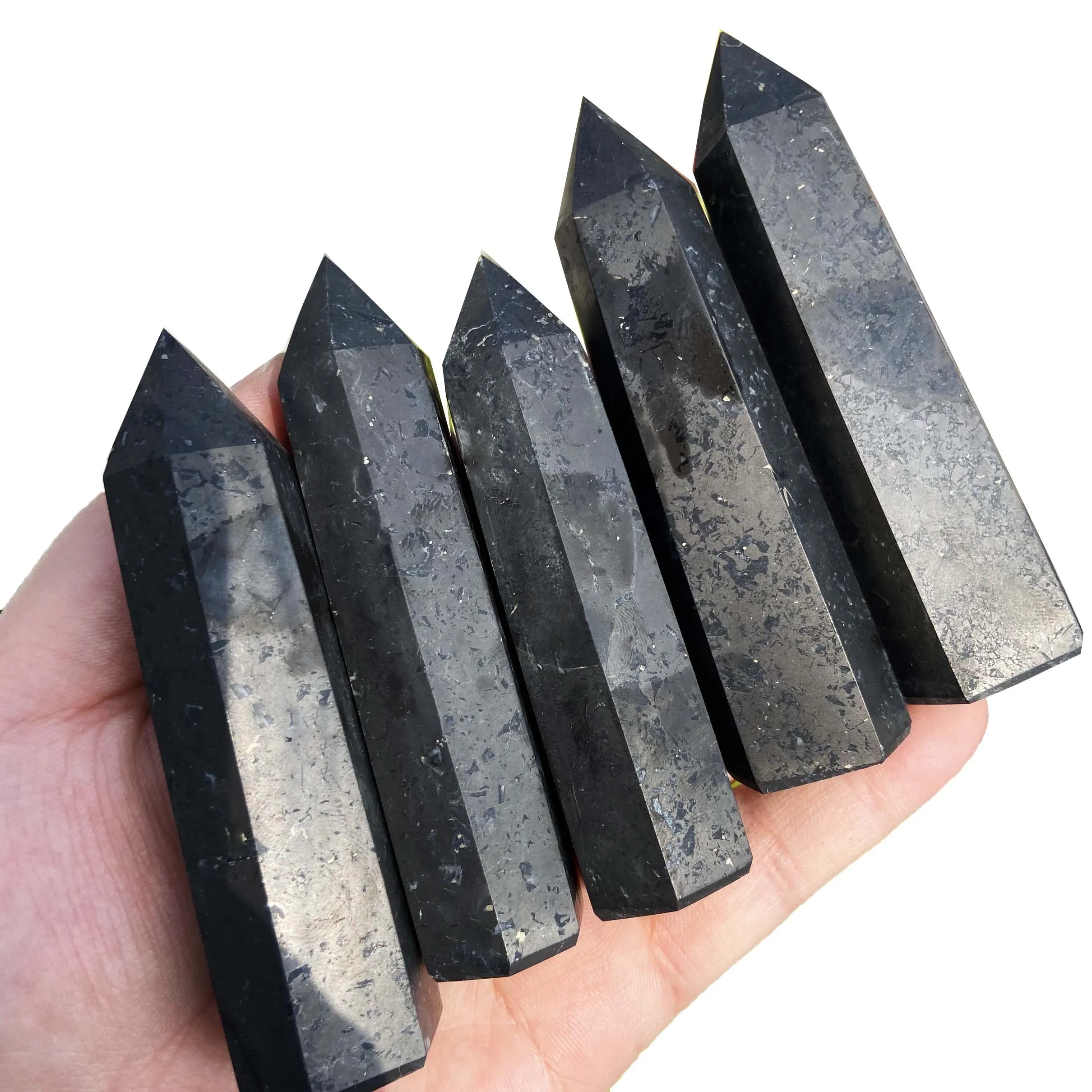 Hot Sale Natural Gem Schungite Stone Towers Black Crystal Point For Feng Shui