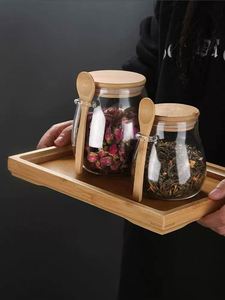 Vaso di <span class=keywords><strong>vetro</strong></span> da cucina all'ingrosso barattolo di <span class=keywords><strong>spezie</strong></span> in <span class=keywords><strong>vetro</strong></span> coperchio in legno di bambù contenitore per alimenti con cucchiaio - Product Image 5