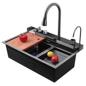 Évier de cuisine multifonctionnel en acier inoxydable 304 LED à affichage numérique avec deux bols rectangulaires et conception à un trou - Product Image 1