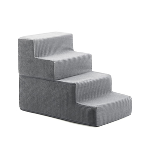 großhandel anpassbar weich schaumstoff grau klein hunde treppen 4 stufen für hohe betten haus hund sofa leiter haustier rampe treppen - Product Image 1
