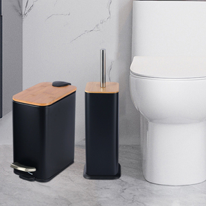 Hot Sale Wood Lid Slim Bathroom Pedal <strong>Bin</strong> With Toilet Brush Hotel 5L 1.3 Gallon Rubbish <strong>Bin</strong> Luxury Bathroom <strong>Trash</strong> Can Set - Product Image 2