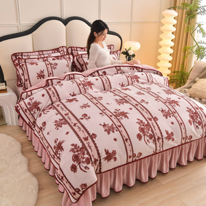 Vendita diretta nuova gonna da letto a base di latte oro spessa invernale Plus <span class=keywords><strong>velluto</strong></span> copripiumino a quattro pezzi Set di lenzuola - Product Image 6