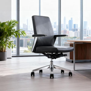 Fauteuils de bureau exécutif modernes en cuir avec rembourrage, hauteur réglable, design rotatif et dossier moyen - Product Image 4