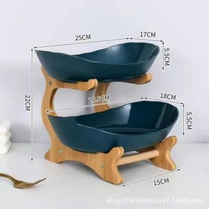 Plateau de rangement à fruits en bois multi-niveaux, forme ovale, type sur pied, pour la maison et le salon, version à deux niveaux, version à trois niveaux - Product Image 5
