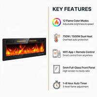 Cheminée électrique encastrée murale de 72 pouces avec flamme LED et lit de cristal, chauffage 750W 1500W pour maison et hôtel