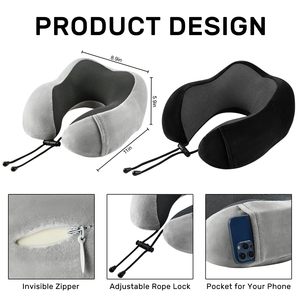 Almohada de Viaje en Forma de U de Espuma Viscoelástica, Almohada para el Cuello para Asiento de Coche - Product Image 2
