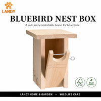 Nichoir écologique pour oiseaux bleus avec poteau, en bois de pin blanc d'Orient naturel, grande boîte à nids pour la décoration de jardin, patio ou extérieur.