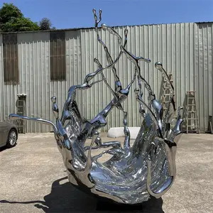 Grande Escultura Modelo Barato Água Salpicos Ondas Aço Inoxidável Escultura Abstrata