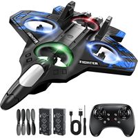 Avion de Chasse RC Électrique en Mousse avec Télécommande, Lumières, Décollage à Touche Unique, Mode Sans Tête pour Enfants de 8 à 13 Ans, Utilisation Intérieure et Extérieure