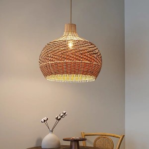 Lámpara colgante de ratán hecha a mano, bombilla Led E27 redonda para el hogar, sala de estar, dormitorio, cafetería, restaurante, accesorio de iluminación - Product Image 4