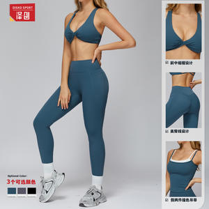ชุดโยคะครอสบอร์เดอร์สำหรับผู้หญิง กางเกงเลกกิ้งเอวสูง เสื้อชั้นในกีฬาคอวีลึก ดีไซน์บิดเกลียว ชุดออกกำลังกาย 2 ชิ้น รุ่น TZ3092 - Product Image 3