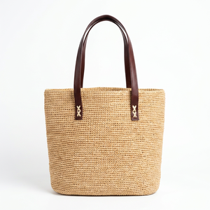 Bolso tote grande de rafia estilo boho con asa superior y asa larga para la mano, ideal para la playa - Product Image 3