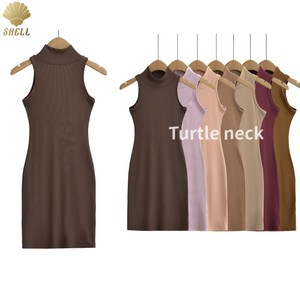 <span class=keywords><strong>Dolcevita</strong></span> CNSHELL 13 colori senza maniche lunghezza Midi in tinta unita pezzo Sexy abito alla moda da donna abiti modali in tessuto a costine - Product Image 2