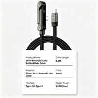 Kabel Data Pengisian Cepat CC Lipat 240W 1.5M dengan Desain Siku 90 Derajat dan Cangkang Paduan untuk Smartphone Tablet Grosir