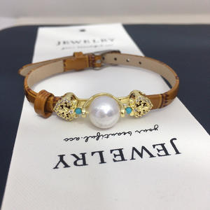 10-11mm Natural Freshwater Pearl Retro Charm Trendy PU <strong>Leather</strong> Bracelet Wristband Watch Strap Jewelry Wholesale Length 22cm - Product Image 2