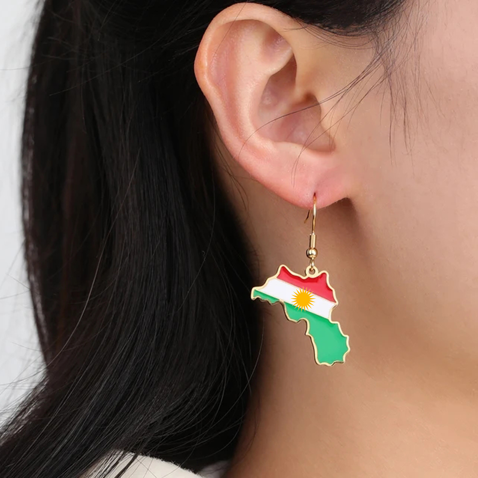 Collier Avec Pendentif Drapeau Carte Kurdistan - Chaîne Réglable Acier 316L - Style Ethnique Hip-hop - Cadeau Unisexe