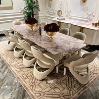 Ensemble de table à manger élégante italienne, design haut de gamme en acier inoxydable doré, plateau en marbre, tables à manger pour 6, 8 ou 10 personnes, chaises de salle à manger