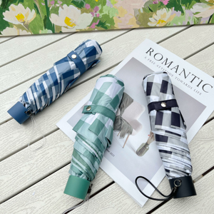 Parapluie promotionnel léger et coupe-vent, mini, pliable en 3 sections, anti-UV, motif Gingham Japandi, vente en gros, offre spéciale - Product Image 1